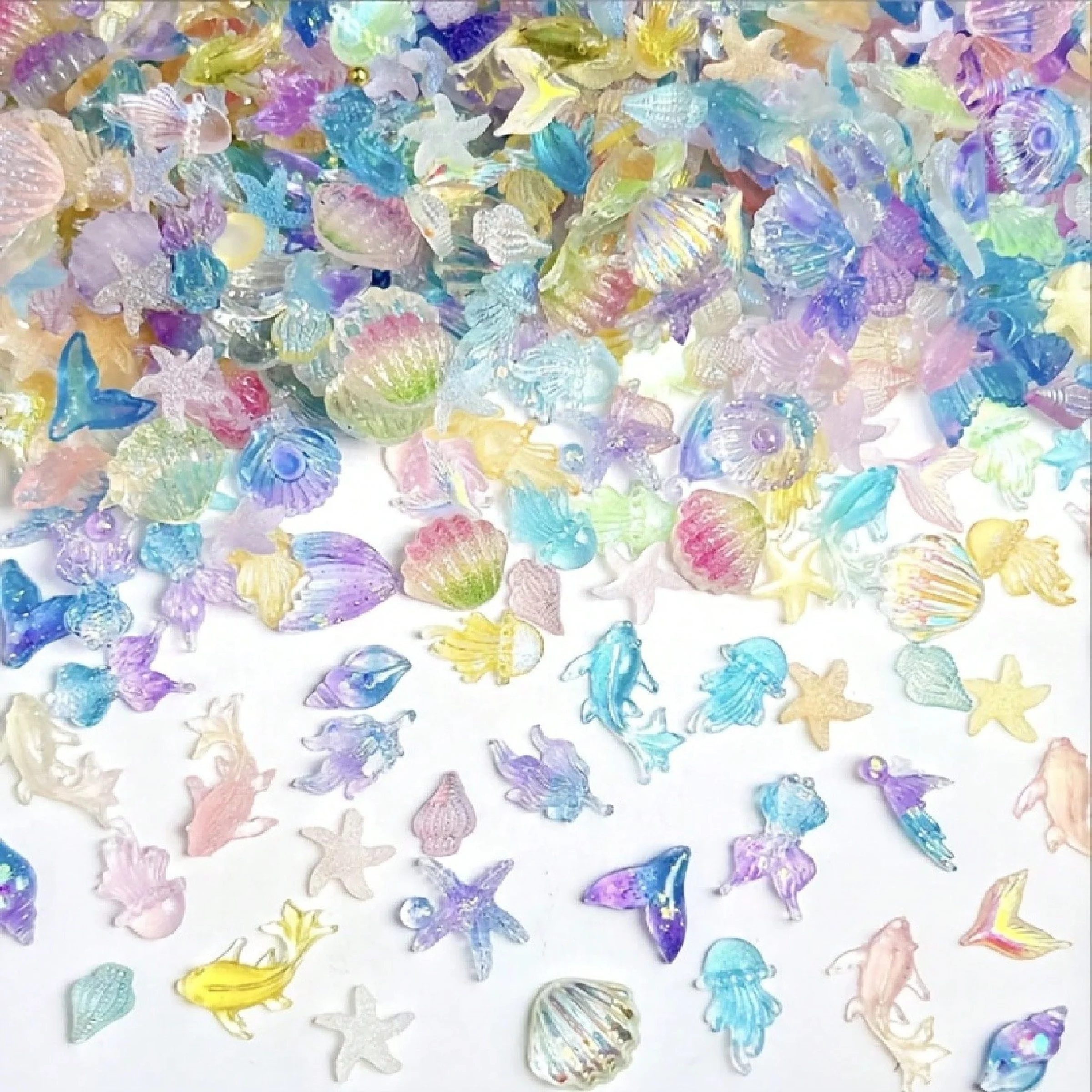 

58/88pcs Ocean Series 3D Resin Nail Charms - Mini Sea Creatures & Glitter Gems Suitable for DIY Manicure, Acrylic Nails, Kawaii
