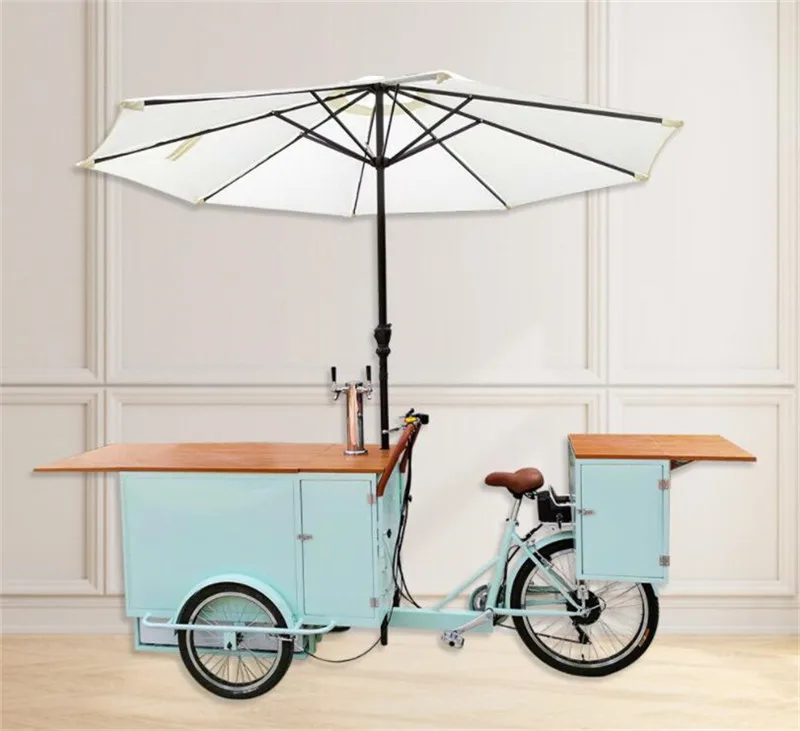 In Stock Pedal Electric Food BeerTricycle Green Color Snack Bike Street Vending Cart for Sale Coffee Tricycle Customizable