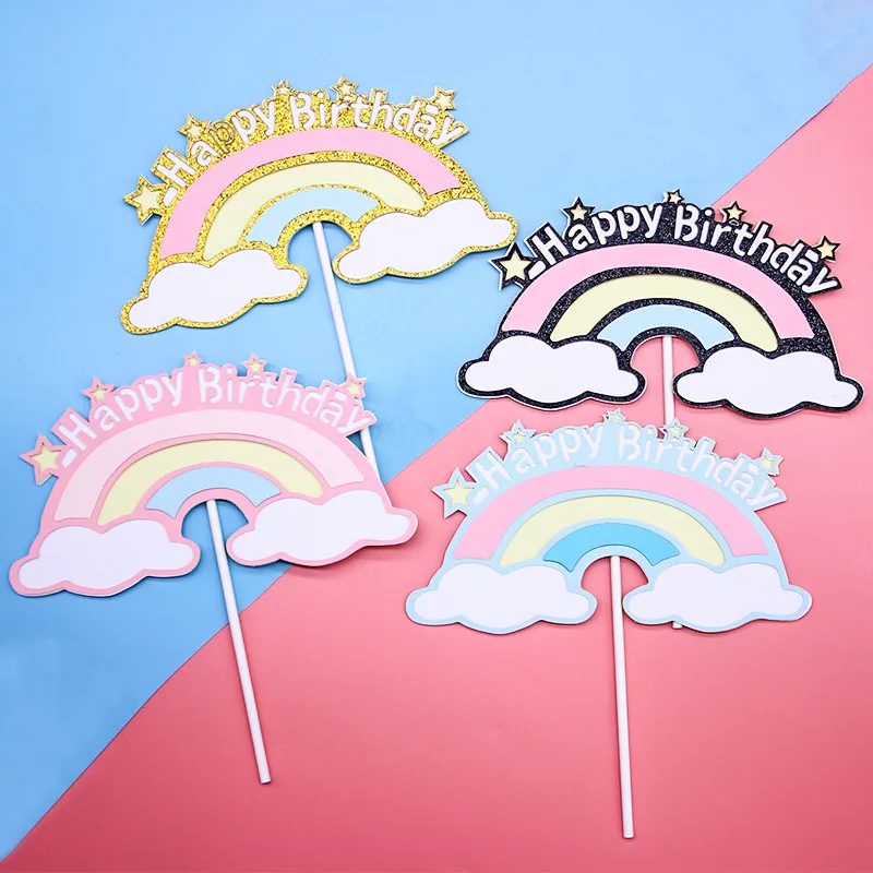 10pcs/lot Cake Toppers Rainbow Cloud Cake Flags Kids Birthday Animals Baby Shower Wedding Party Baking Decoration DIY