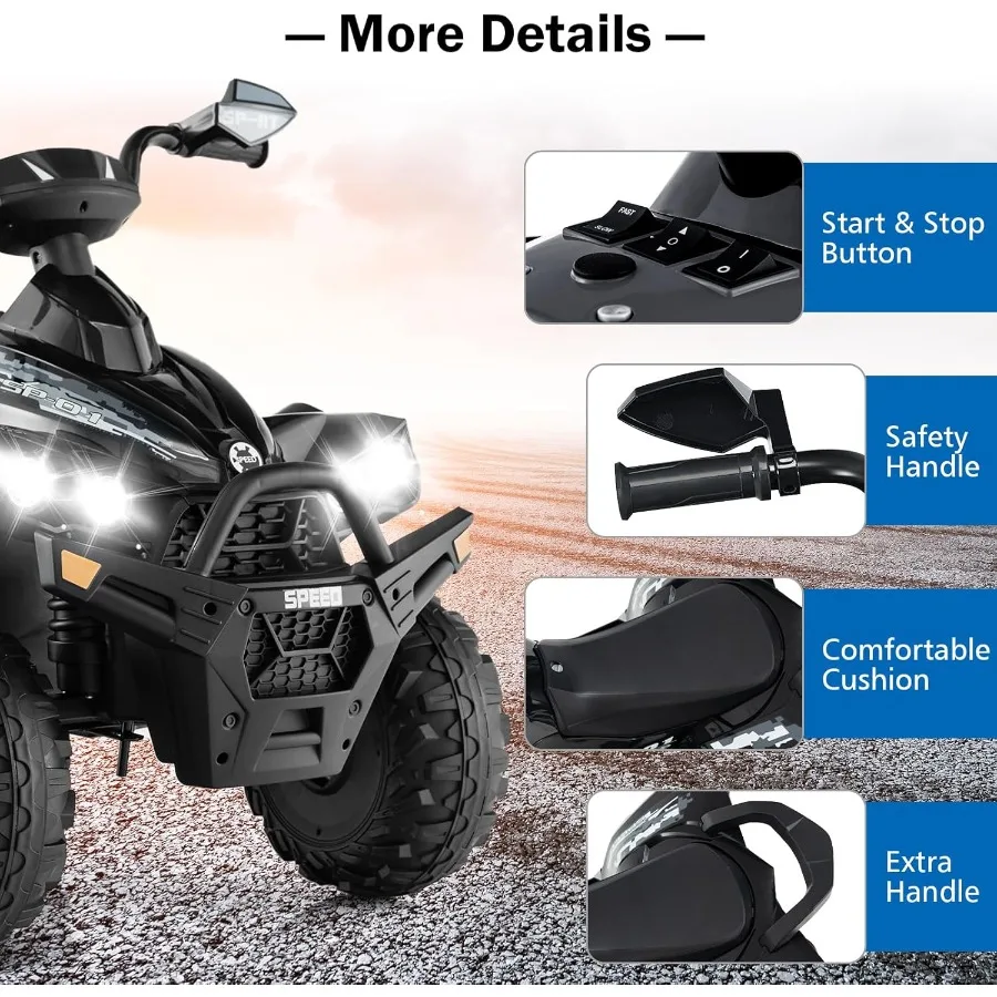 ATV 12V 四輪クワッドおもちゃ車両、音楽、ホーン、高速・低速、LEDライト付き、電動乗用玩具、バッテリー駆動