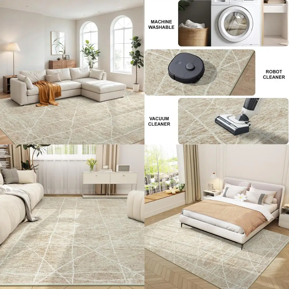 

Modern Abstract 10x14 Area Rugs, Washable Low Pile, Non-Slip Indoor Carpet for Living Room