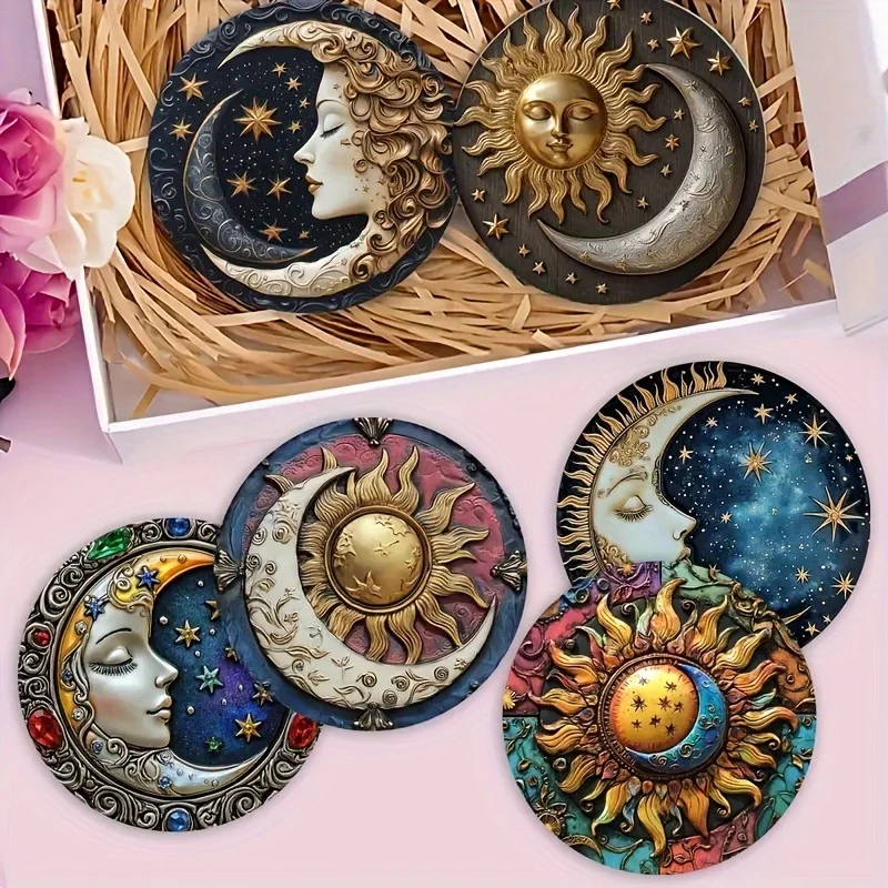 2D Scandinavian Vibe Wooden Cup Mat Solar Deity Celestial Emblem Innovative Surface Guard Dining Pub Cafe Tearoom Decor Gift
