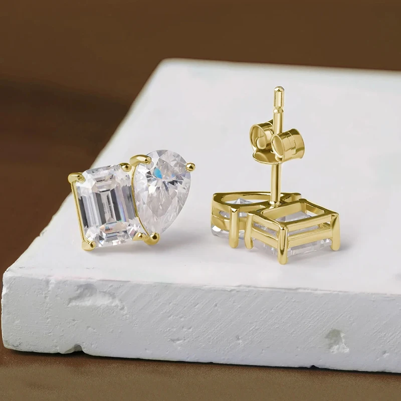 Celestinova 14K Vergoldete 5x7mm Birnenförmige Zweisteinige CZ-Ohrstecker Wasserdicht Anlaufgeschützt Luxus-Schmuck Geschenk Damen-Ohrringe – Detail 2