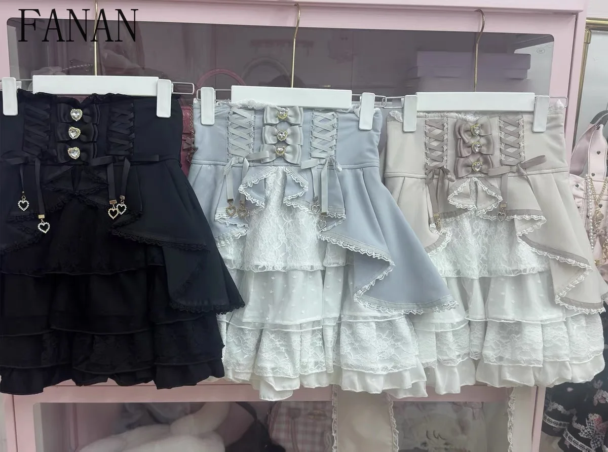 

Liz Skirt Japanese Style Mass-Produced New Sweet Cute Girls Versatile Lace Patchwork Detachable Short Lolita Skirts for Women