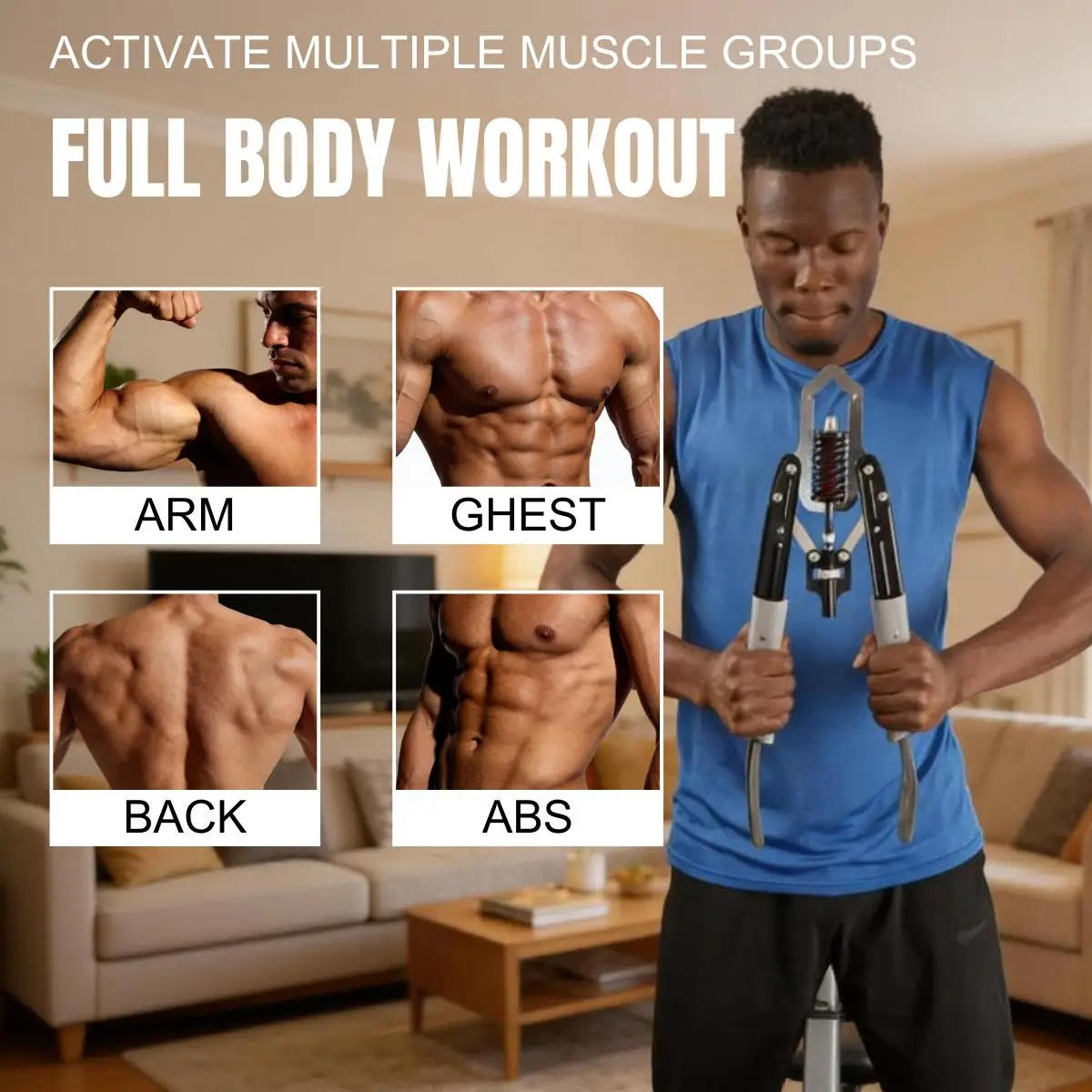 Adjustable Power Twister Arm Exerciser, Upper Body Chest Expander, Spring Resistance Hand Grip Strength Trainer for Arms, Chest, Back & Abdomen Home Workout