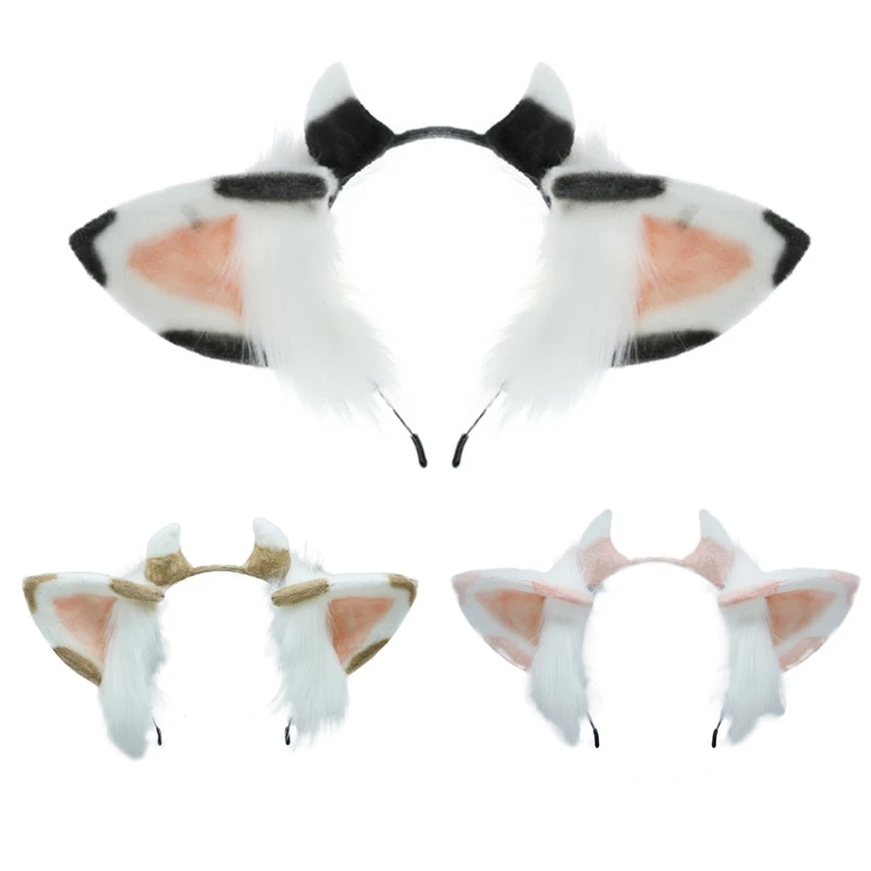 

Y1UB Furry Animal Ears Headwear Cartoon Cow Ears Headband Cosplay Costume