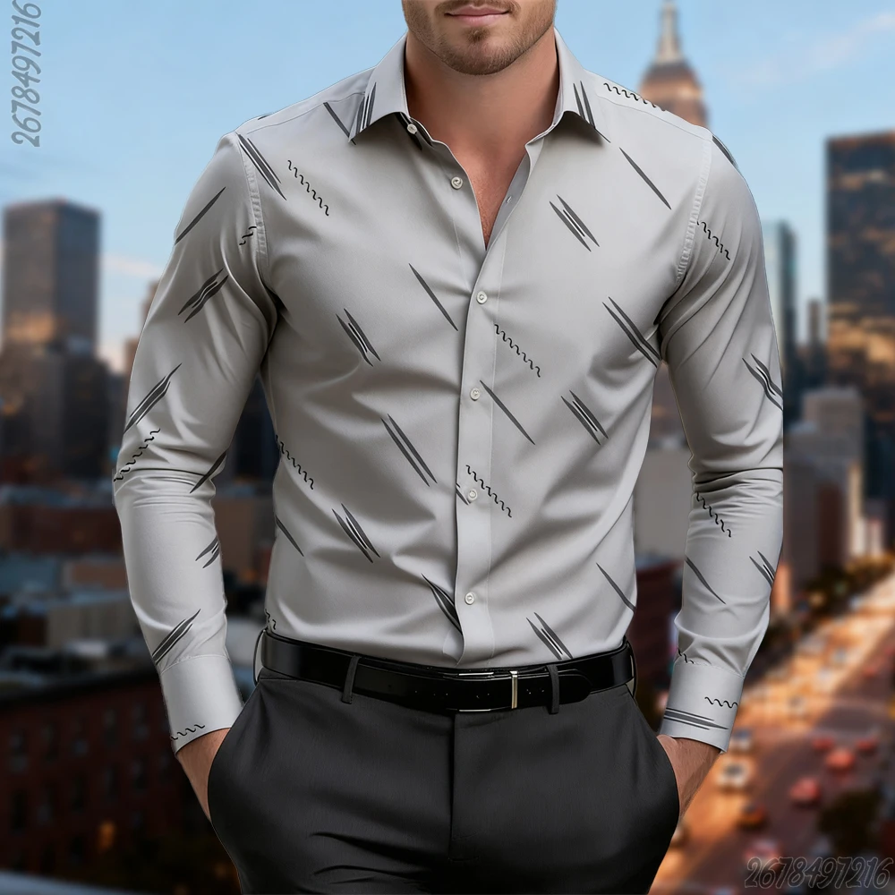 

18 colors men's fashion geometric pattern long sleeve shirt spring and autumn business casual handsome high quality men's lapel