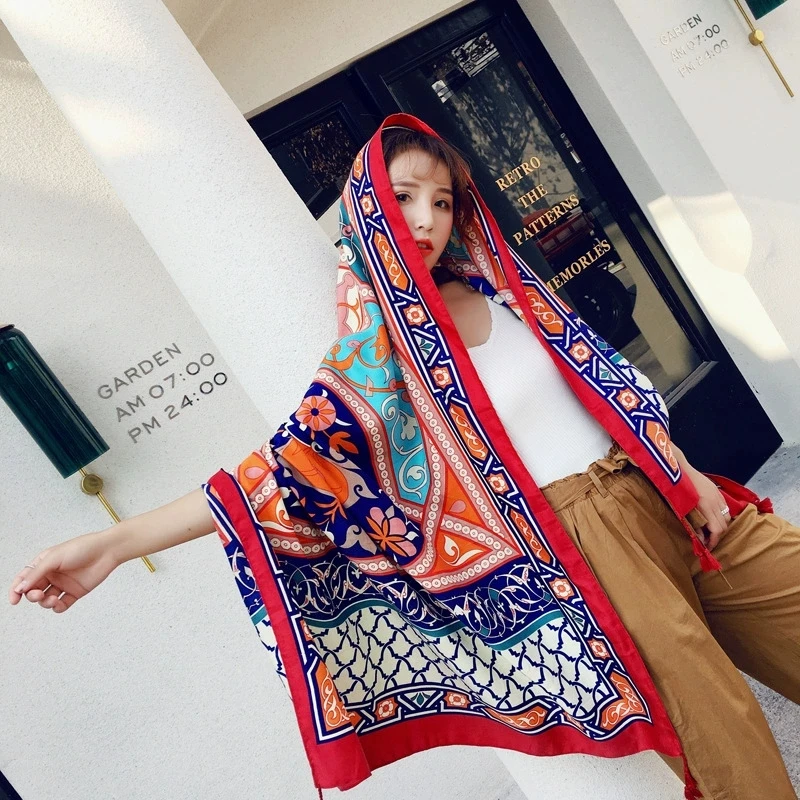 Summer Women Large-size Printed Cotton Linen Beach Shawls Muslim Hijabs Ethnic Scarf Travel Sunscreen Scarf/Scarves image 6