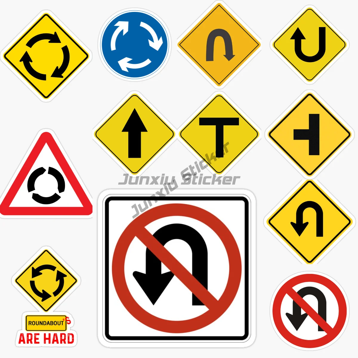 

Traffic Sign Turn Around Prohibited Fork Road Roundabout Signs Car Sticker DIY Decoration Vinyl Self-adhesive Waterproof Decal