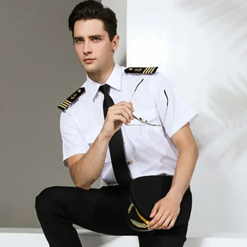 Captain Shirt White Officer Uniform For Navy Noble Top Pilot Air Force Male Nightclub Flight Grade Attendant Aviation