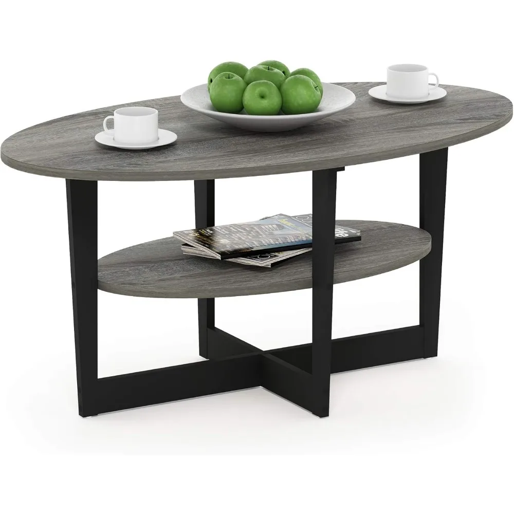 

Современный овальный журнальный столик с открытой полкой, французский дуб серый/черный, прочный и компактный для гостиной