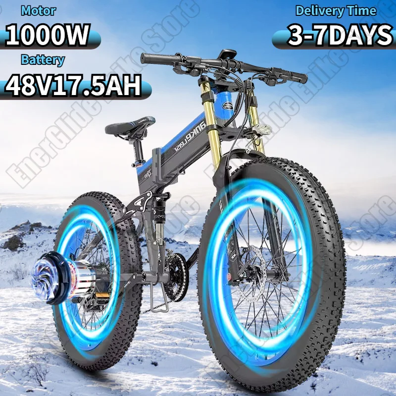 LANKELEISI XT750 PLUS Electric Bicycle 1000W Motor 48V17.5AH Lithium Battery Aldult E-bike 26*4.0-in Fat Tire Fold Electric Bike