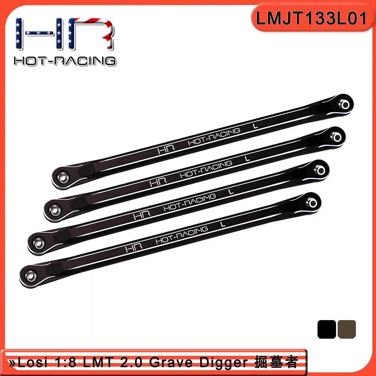 HR Losi LMT 1/8 Grave Digger 2.0 Kit de varilla inferior de aleación de aluminio