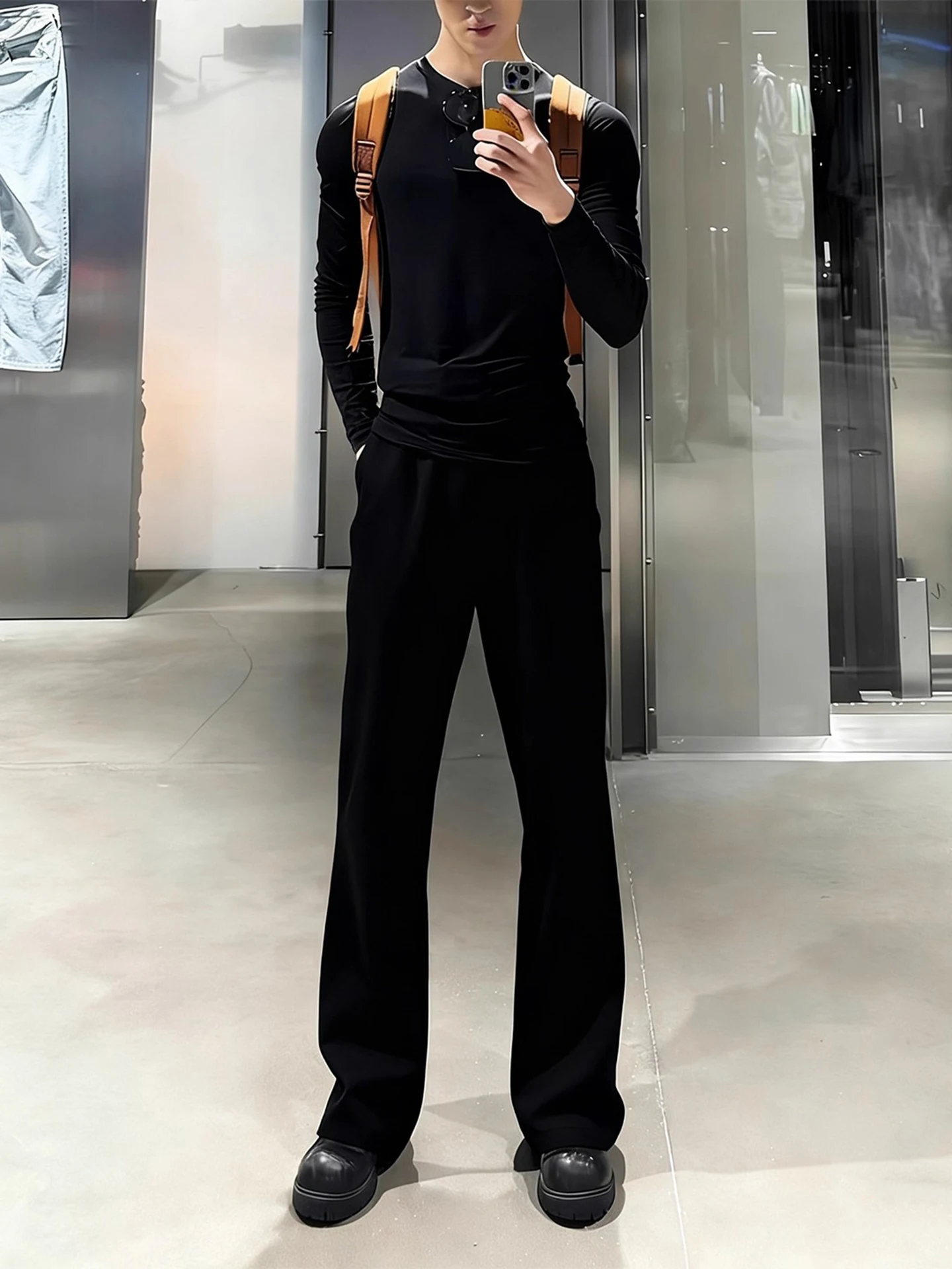 

Black Thickened Fleece Lined Straight Leg Jeans Men's Autumn Winter Knife Bootcut Pants Lengthening Legs Jeans