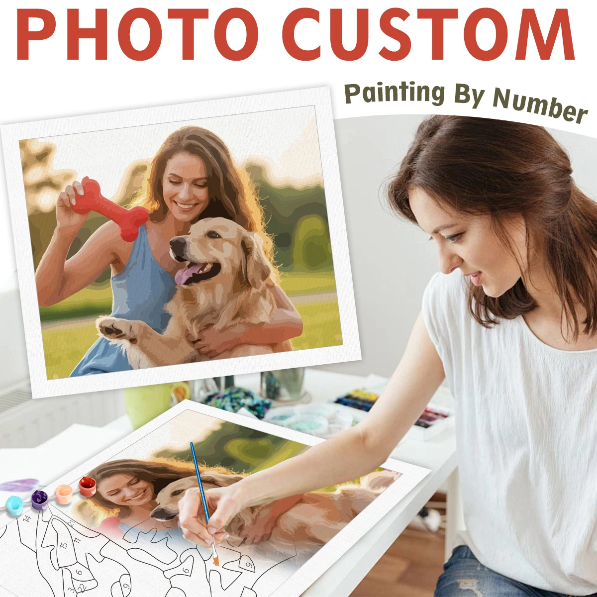 

RUOPOTY Photo Custom Oil Painting By Numbers Pet photo customization On Canvas Diy Kit Acrylic Paints Picture Drawing Home Decor
