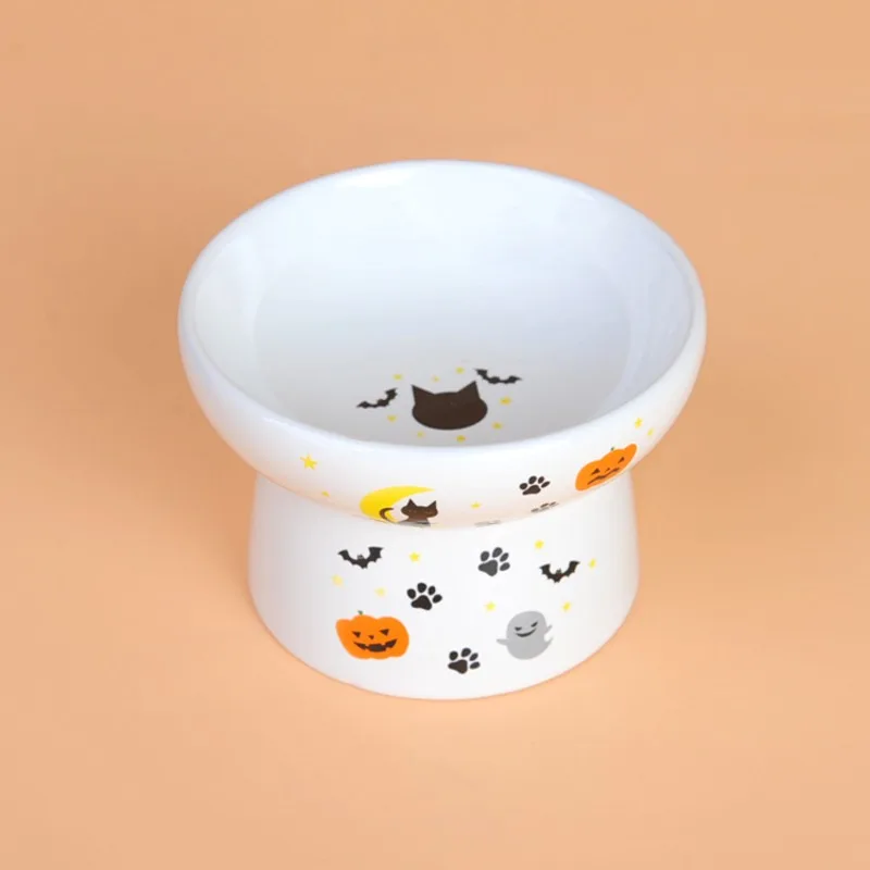 Japanese Style Ceramic Cat Bowl Drinking Feeders Bowl Neck Protection