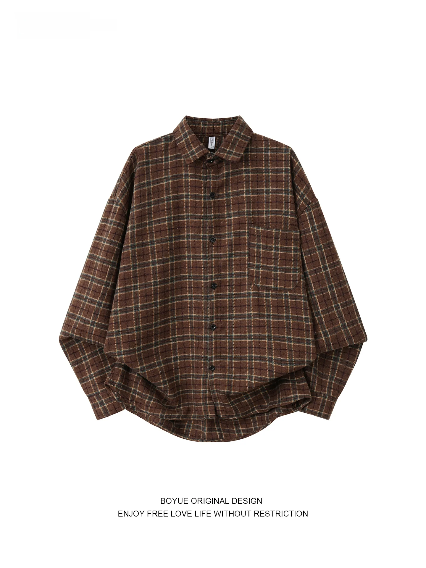 

BOYUE Retro Woolen Long Sve irt Casual Men's Plaid Outerwear Spring Autumn Faion Student Trendy Leisure Coat for Men