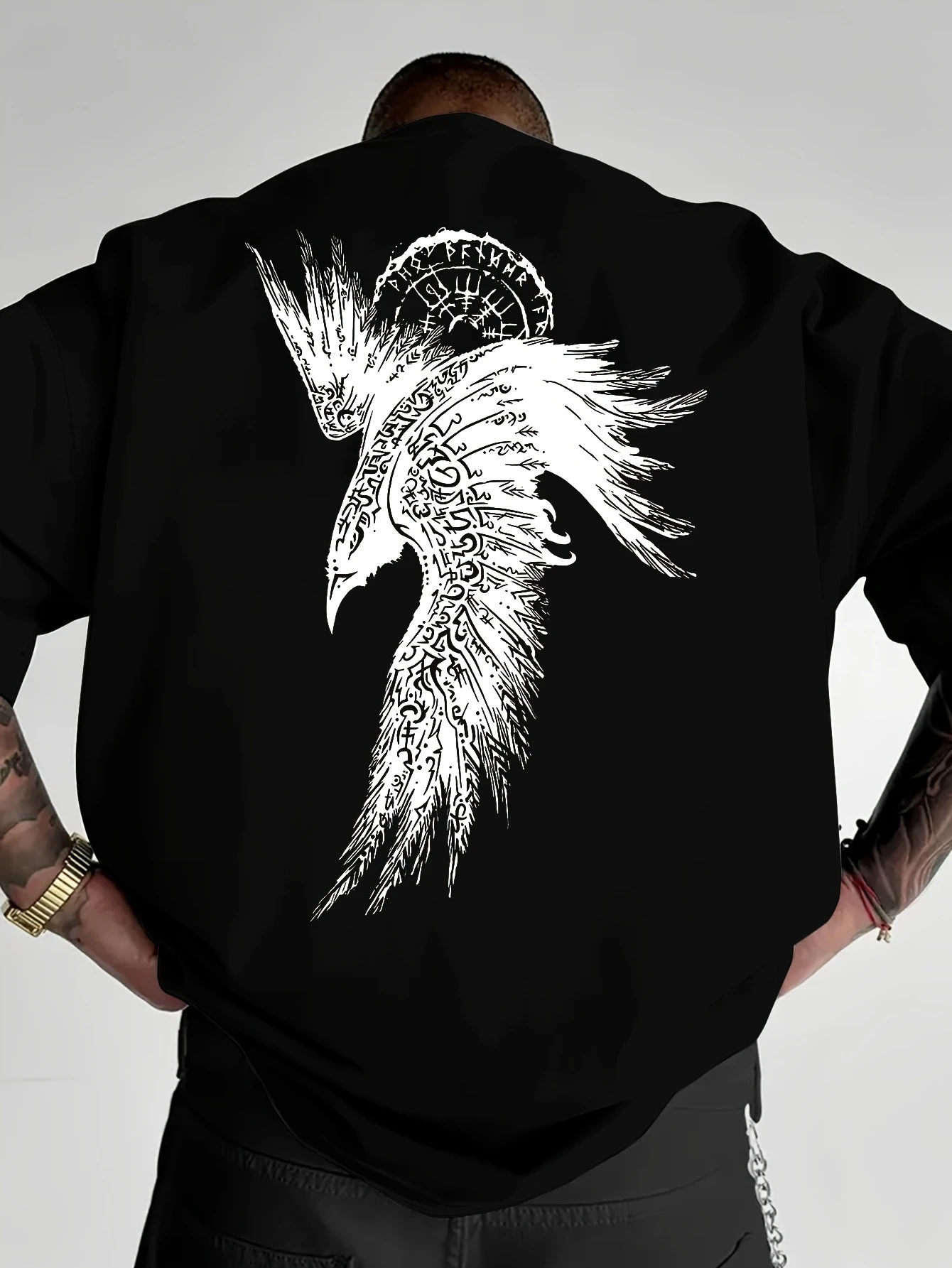 Men's Gothic Crow Print T-Shirt - Oversized Streetwear Style with Raven & Crow Design, Loose Fit Summer Outdoor Wear