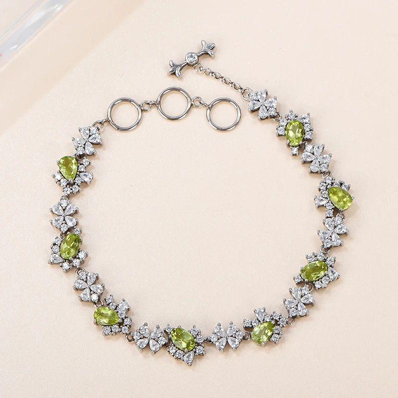 

Natural Olivine 925 Sterling Silver Shaped Engagement Bracelet