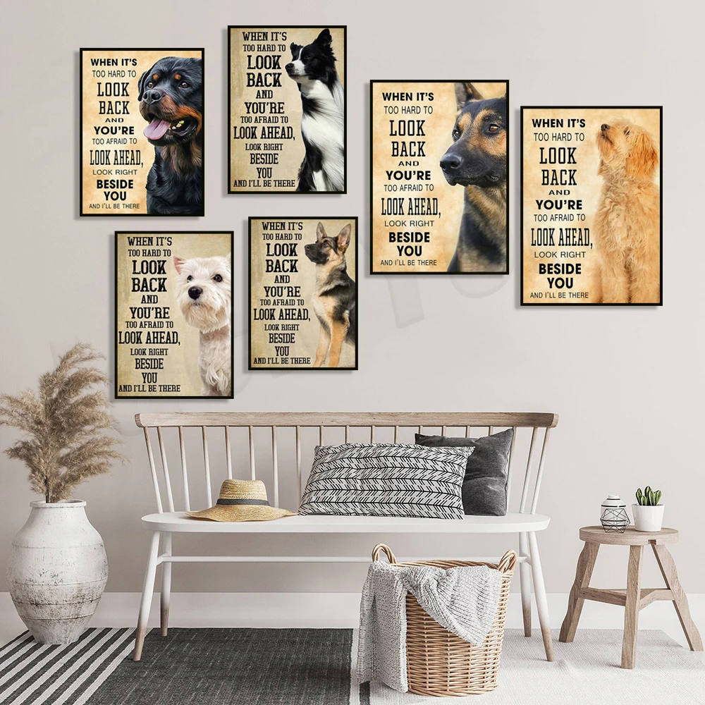 German Shepherd, Border Collie, Tuxedo Cat, Rottweiler Animal Poster When It's Hard to Turn Back Wall Art, Dog Mom, Dog Dad Gift