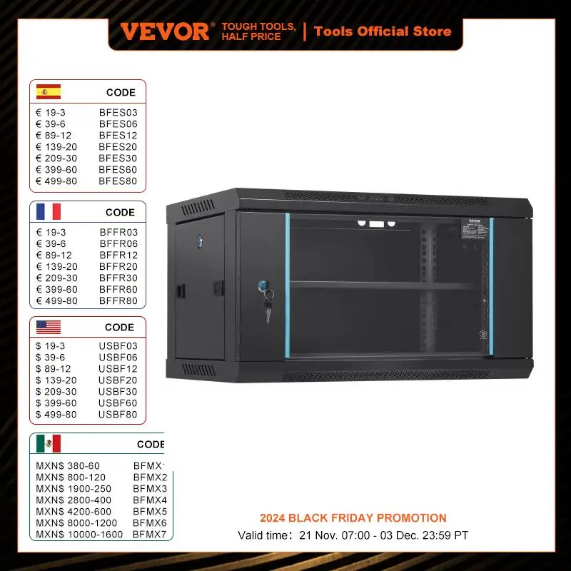 VEVOR Multifunctional Network Server Cabinet 9U/6U/12U Floor Standing/Wall Mounted Server Enclosure for Microdata Center Office