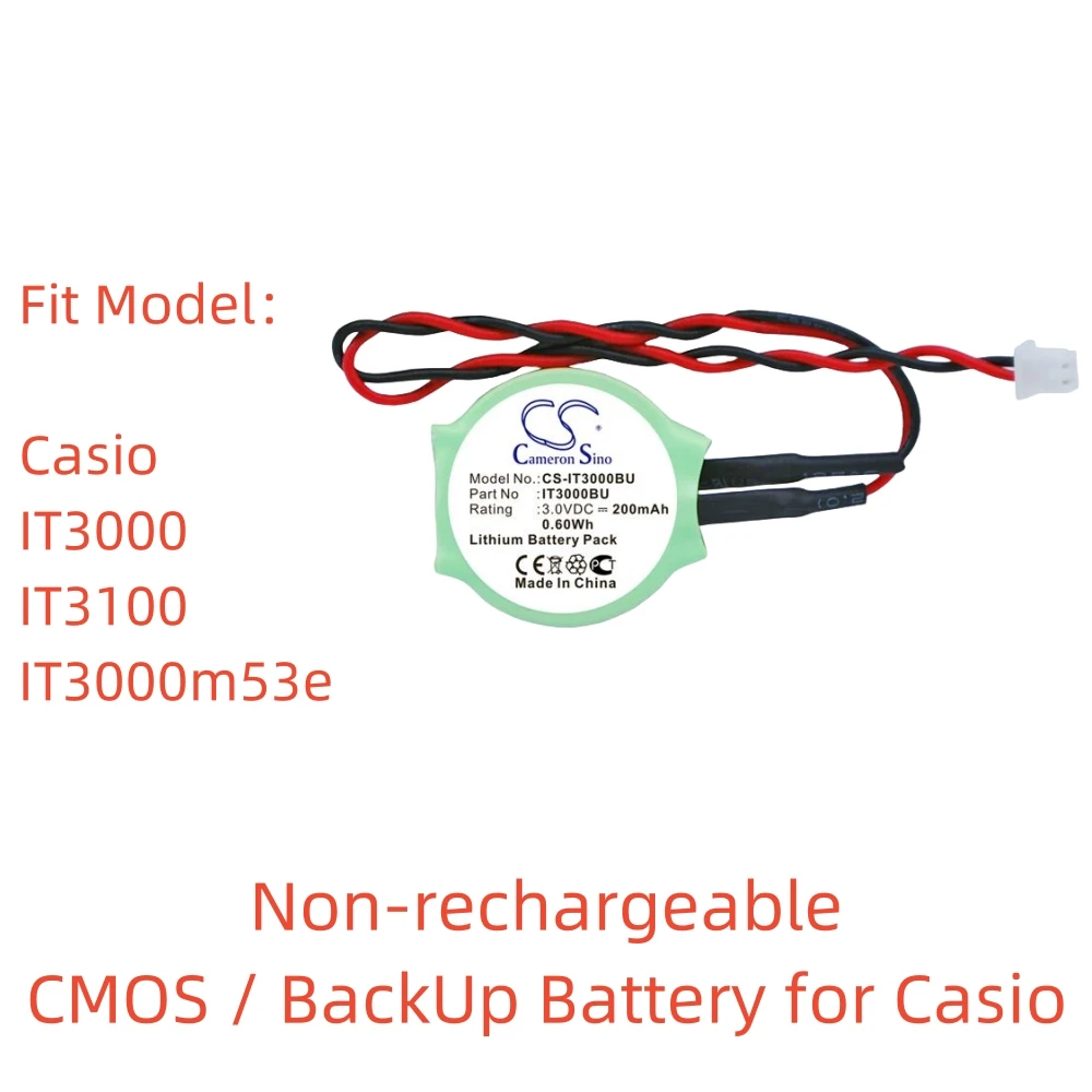 Non-rechargeable Lithium Battery for Casio CMOS / BackUp.3.0V,200mAh,IT3000 IT3100 IT3000m53e