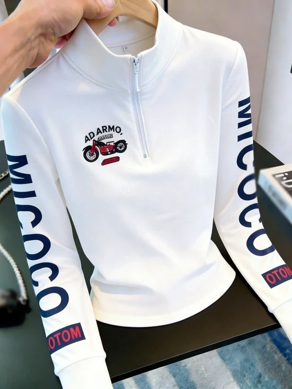 Casual Style White Letter Printed Slim Fit Commute T-Shirt Elegant Personality Long Sleeve Drawstring Women's Top