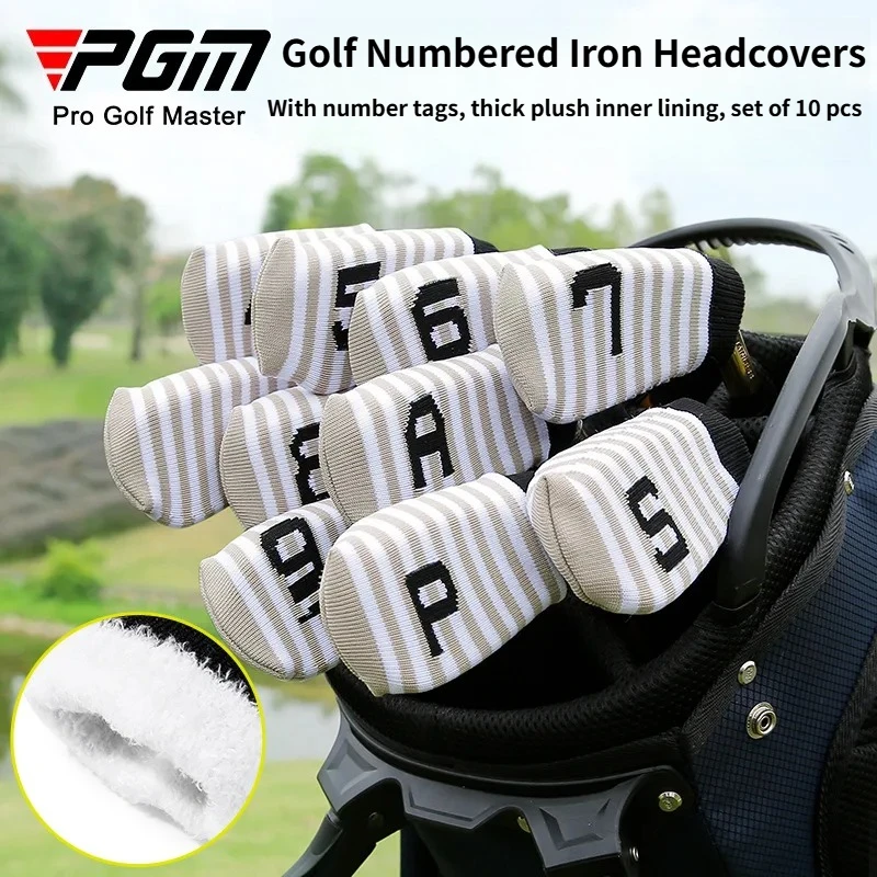 PGM – couvre-têtes de club de golf en tricot, 10 pièces, couvre-têtes de club en peluche épaisse avec étiquette numérotée, casquettes de protection de golf unisexes