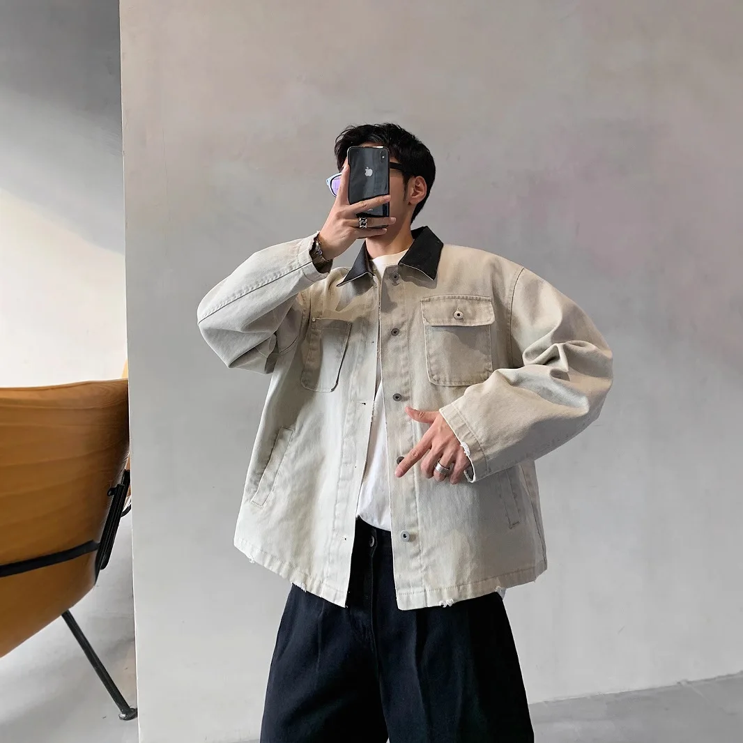 

Trendy Retro Lapel Patchwork Distressed Denim Loose Fashion Men's Jacket