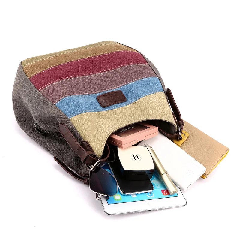 حقيبة كتف قماشية بخياطة ملونة للنساء ذات سعة كبيرة وحقيبة حمل على الطراز الأوروبي والأمريكي #6