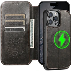 Slim Fit Premium Leather Wallet Case For iPhone 16 Pro Max 14 12 13 15 17 Pro Max Card Slots Magnetic Wireless Charge Flip Cover