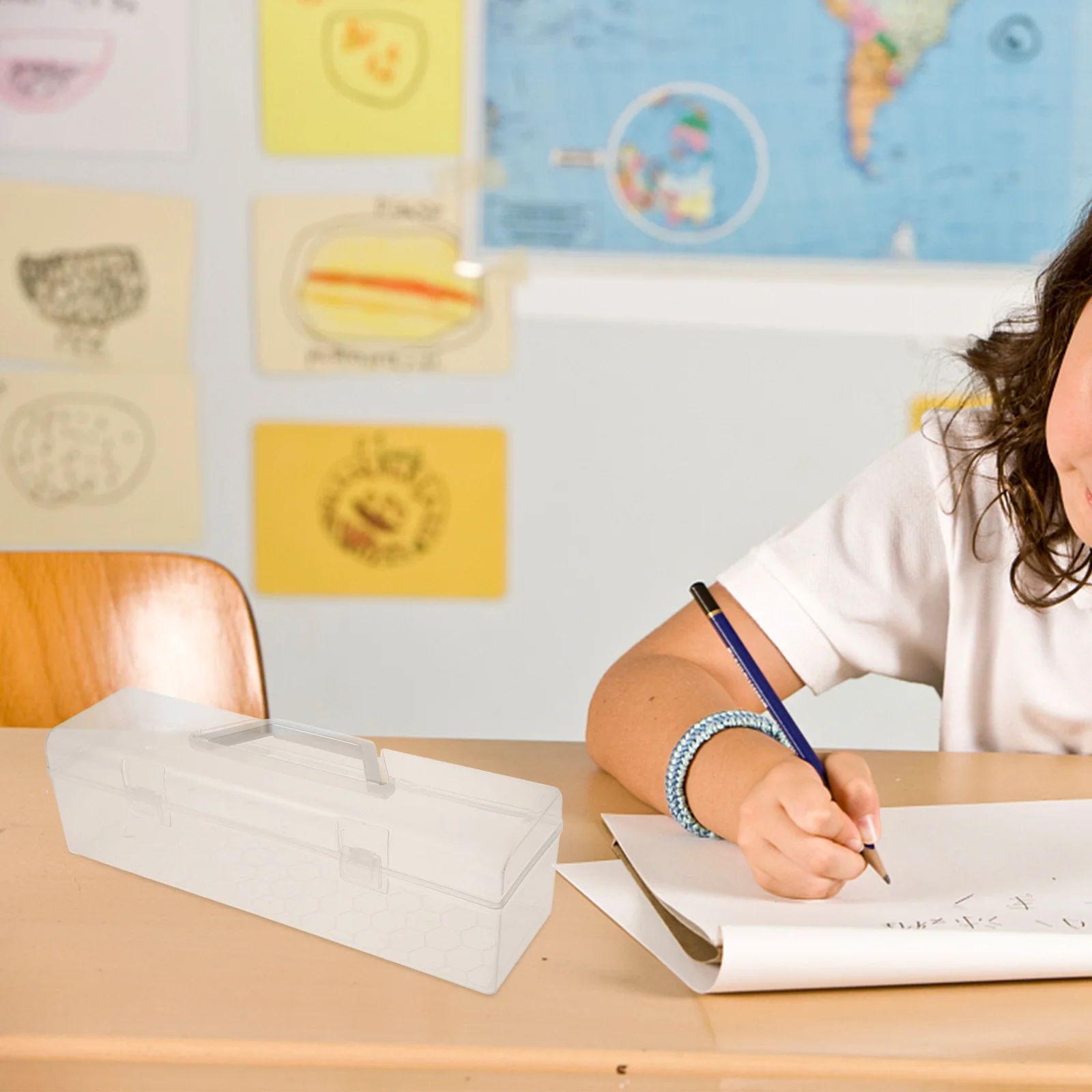 صندوق أقلام رصاص شفاف بسعة كبيرة منظم تخزين شفاف للوازم الفنية وأدوات الرسم وإكسسوارات الخياطة اليدوية