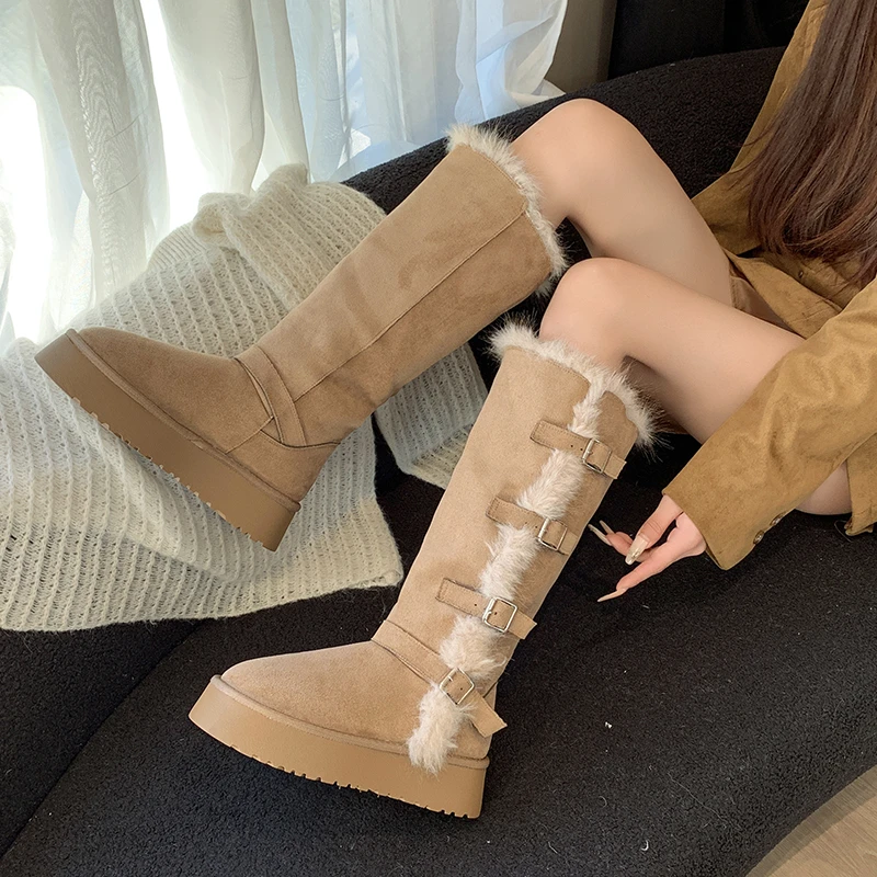 منصة مشبك معدني أحذية الثلوج شتاء جديد جولة رئيس الثور الجلد المدبوغ منصة أحذية طويلة #5