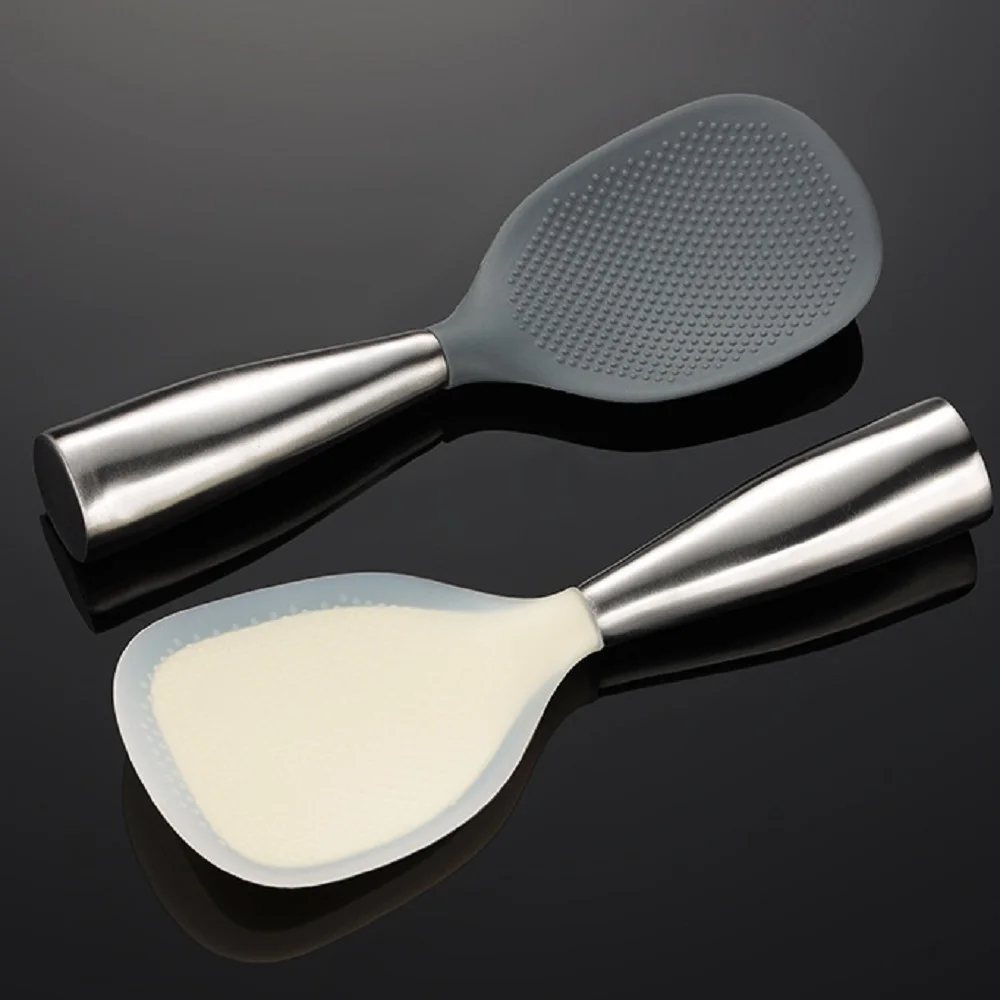 1PCS Silicone Rice Spoon Stainless Steel Handle Non-stick Cooking Spoon Anti-scalding Pot Rice High-temperature-resistant Spoon view 5