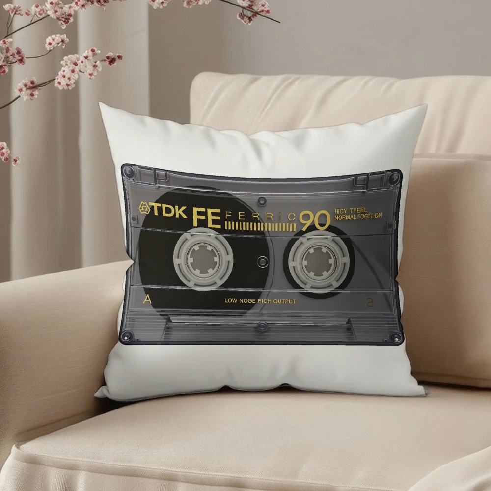 Square Throw Pillow Case White Vintage Tdk Fe Ferric 90 Audio Cassette Tape Print Retro Music Lover Decor For Living Room Sofa B
