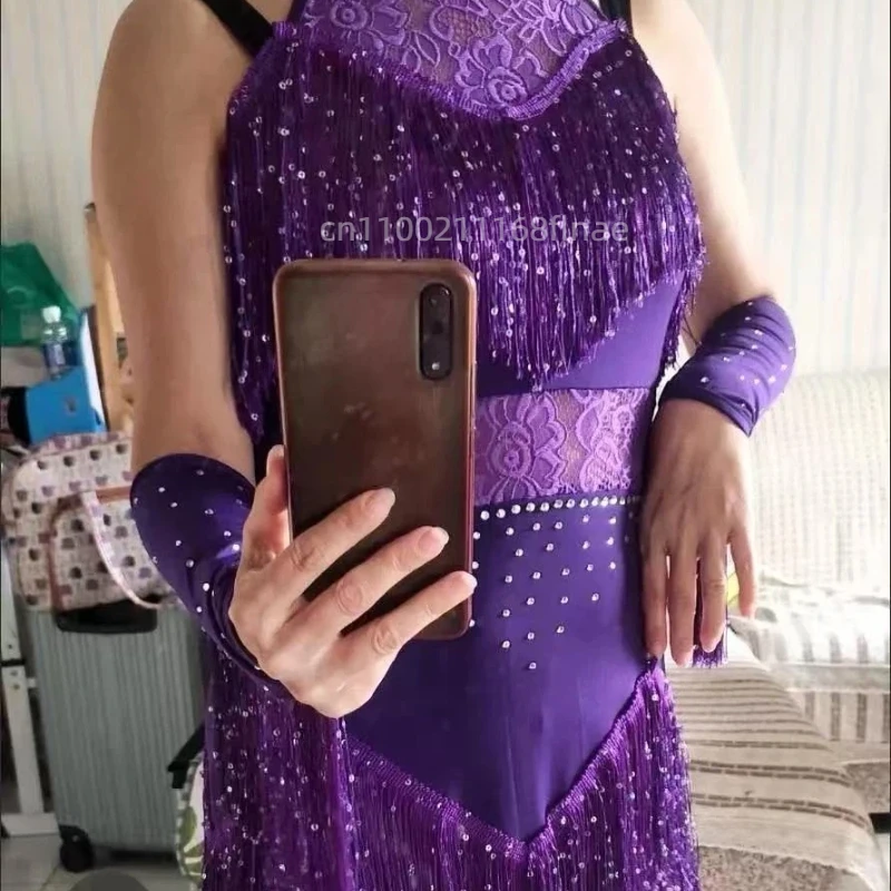 يسلط الضوء على فستان الرقص اللاتيني فستان شرابة، مجموعة أداء مسابقة الرقص في قاعة الرقص، زي أداء الإناث البالغات #5