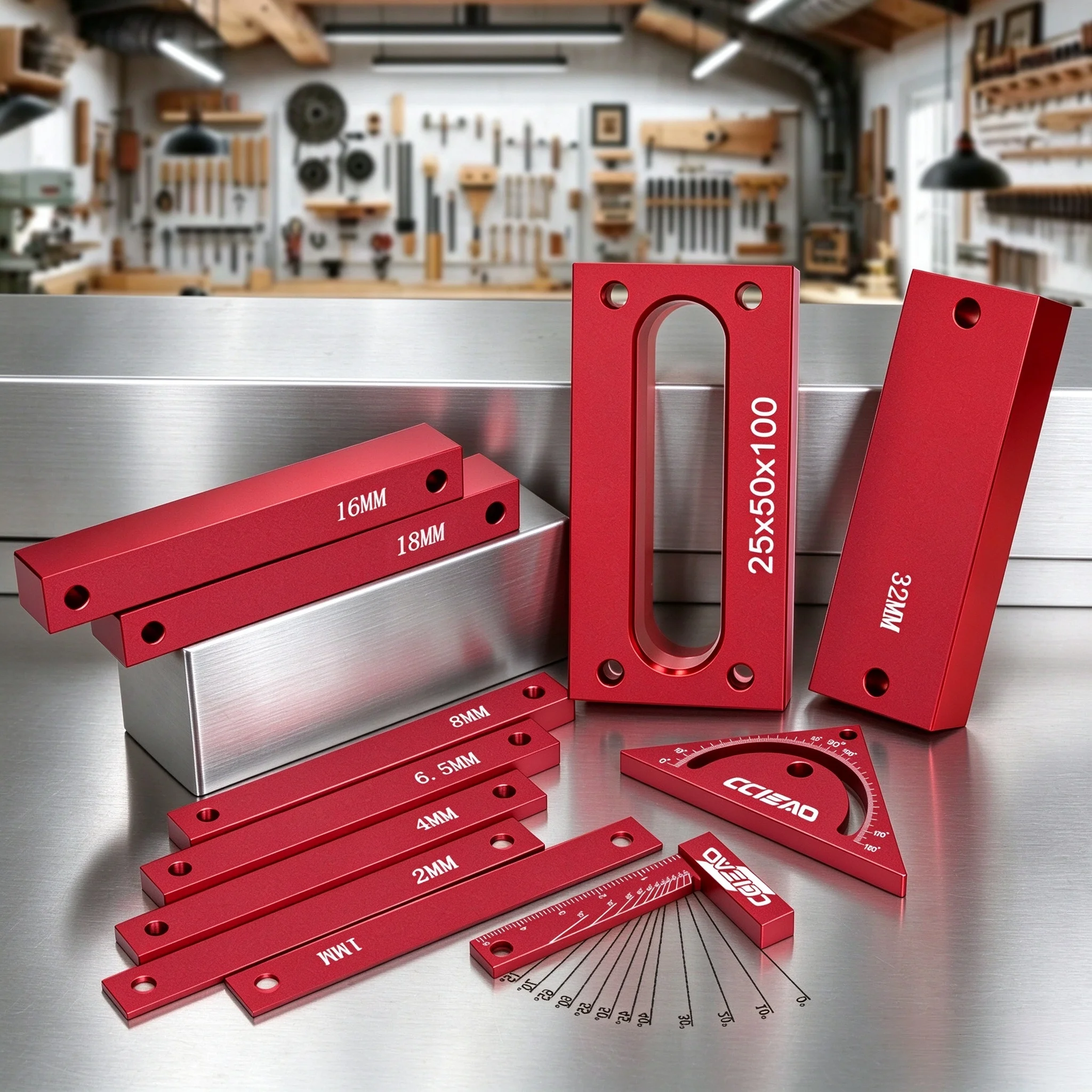 Precision Woodworking Setup Blocks Gauge Kit,Aluminum Height Measuring Blocks & Angle Ruler for Router Table Saw Carpenter Tools
