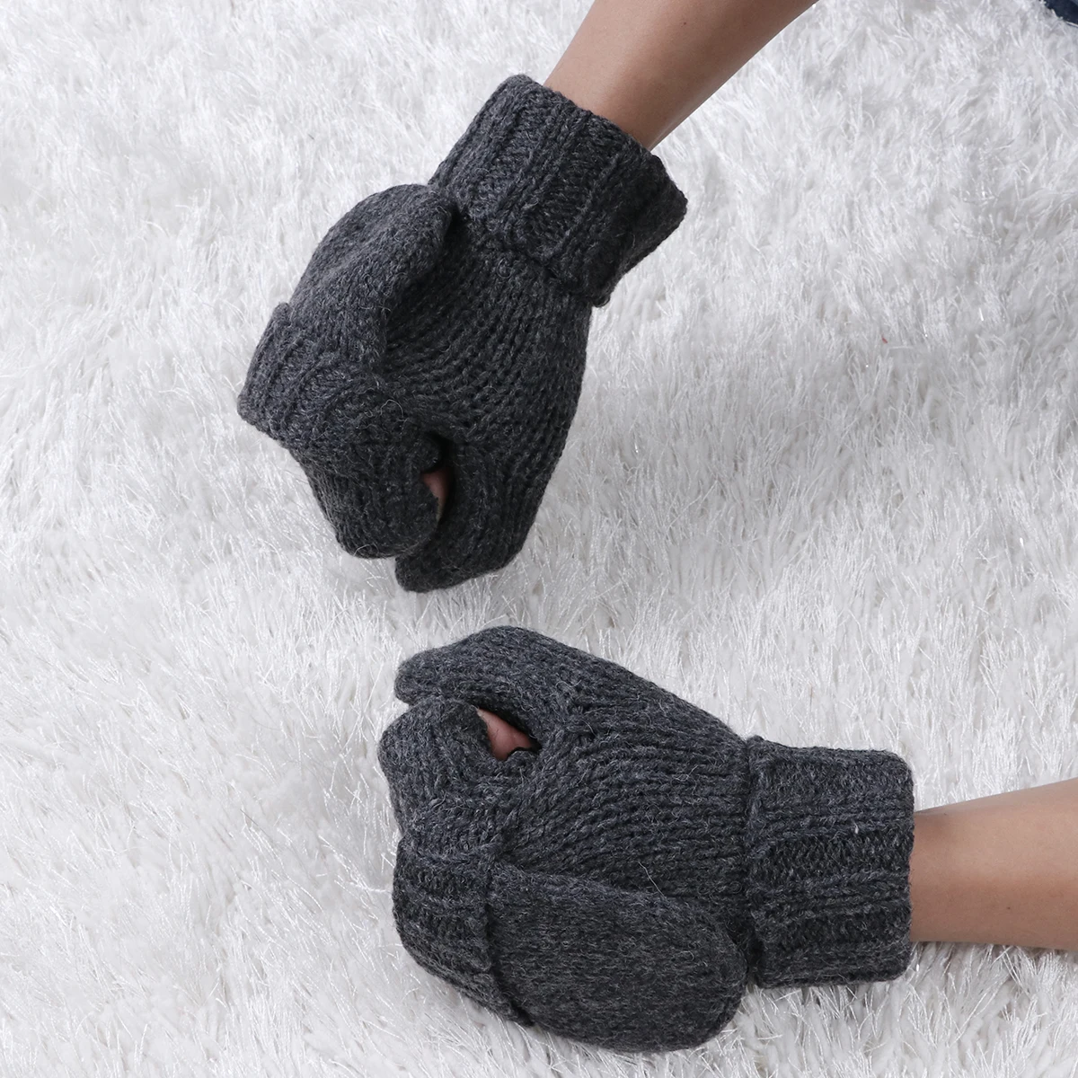 

Winter Sports Gloves Plus Thick Knitting Half Finger Wrist Protectors Keep Warm Lightweight Fitness Gym Mittens