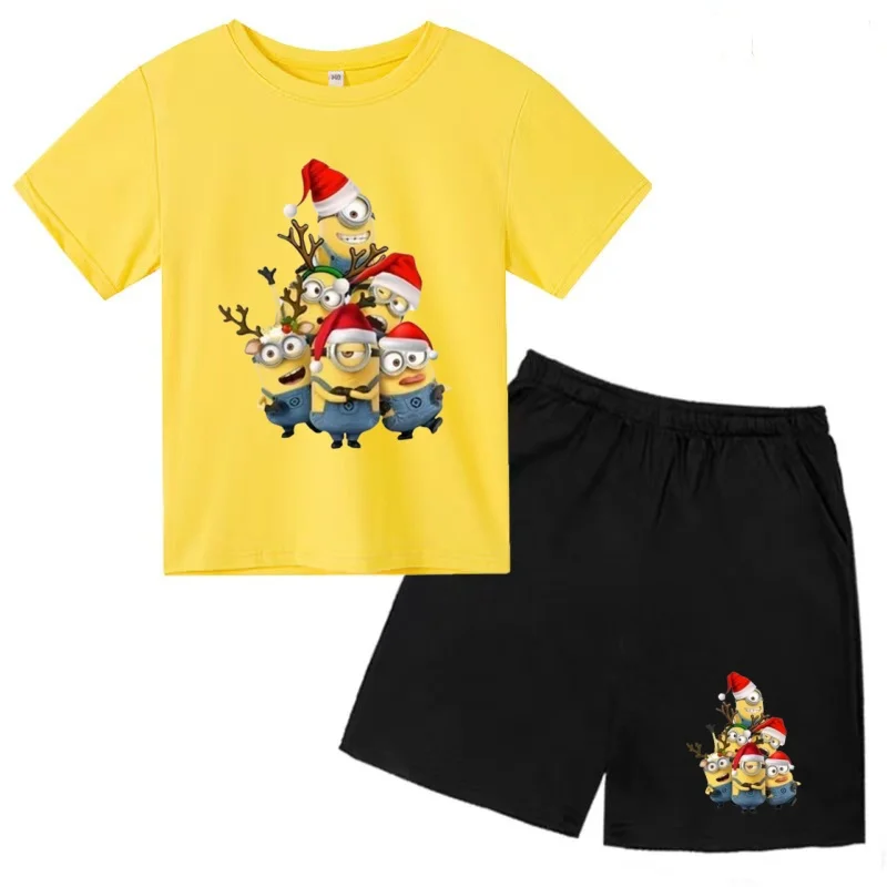 

Kids Summer O-collar T-shirt Cute Funny Minions Print Boy Girl 3-12 Yrs Short-sleeved+Shorts Two-piece Casual Jogging Sports Set