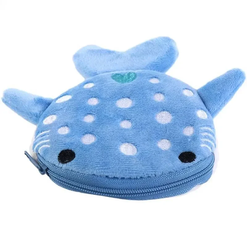 Cute Shark Coin Purse Cartoon Whale Shark Change Storage Bag for Kids Girls Portable Plush Coin Bag Key Earphone Coin Organizer