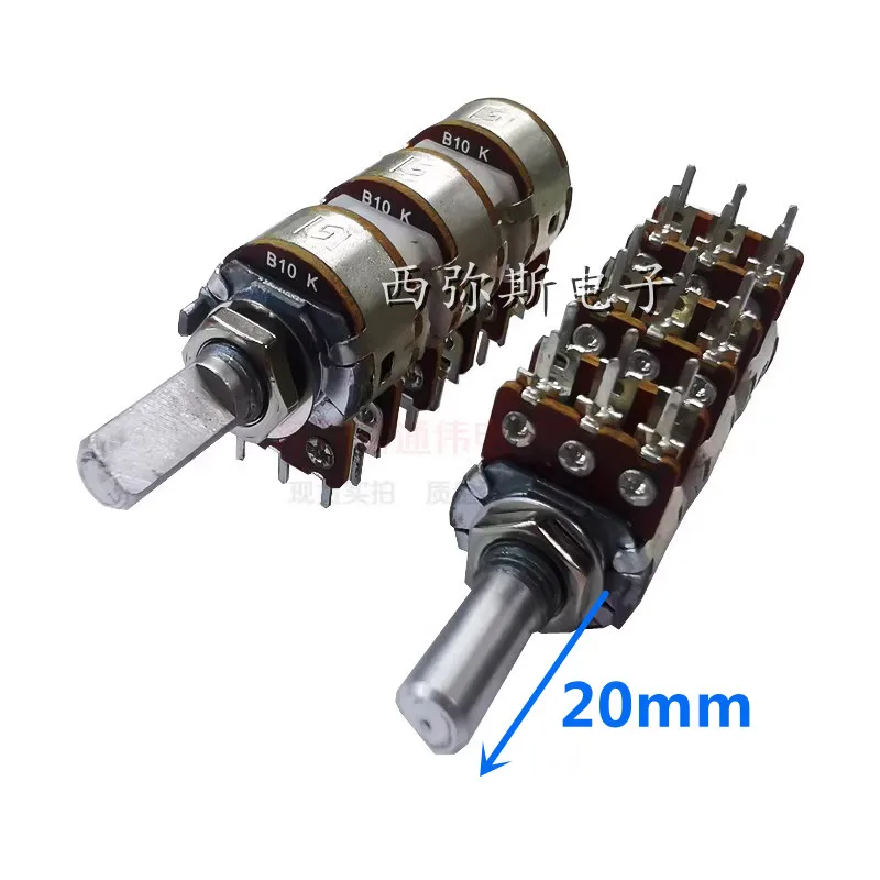 1pcs,6-layer single-loop rotary potentiometer,RK16,B10K,18Pin,WH148,Axis length 20mm, half axis