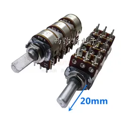 1pcs，6-layer single-loop rotary potentiometer，RK16，B10K，18Pin，WH148，Axis length 20mm, half axis