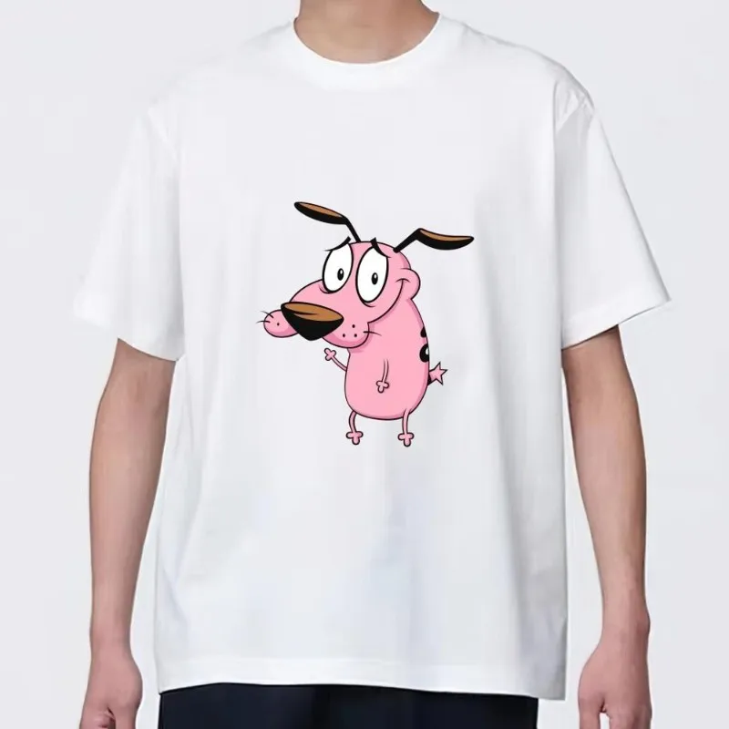 COURAGE-The C-Cowardly Dog Cartoon T Shirt Women Couple Combination Clothes Short Sleeve Collar Fashion Man Cotton