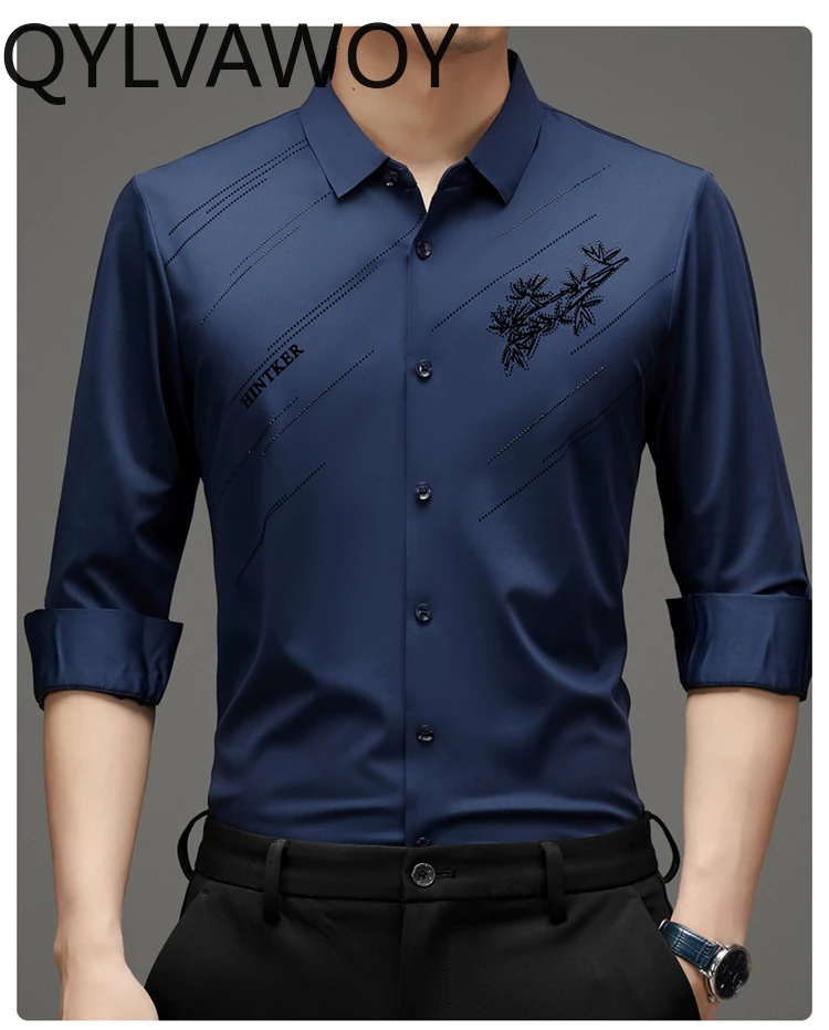 QYLVAWOY 100% Mulberry Silk Mens Shirts Business Casual Shirt fashion Warm Tops Men Clothing New Autumn Winter Clothes 2024