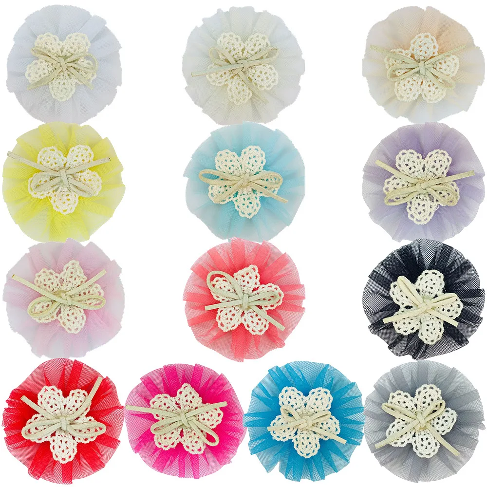 

600pcs Wholesale 7cm Mesh Sewing Floral Candy Color Pet Pendant Flower Children's Headwear Accessories Bow Spot Wholesale