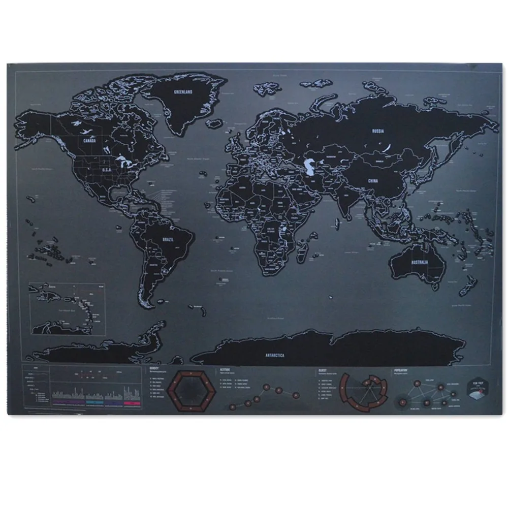 Deluxe Black Scratch Mapss - World Travel Scratch Off Cartography As Gift for Travelers - Adventure Atlas Wall Art Poster Prints