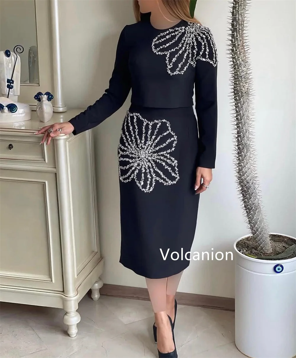 Customized Jersey Pattern Sequined Straight O-Neck Midi Dresses Bespoke Occasion Party Formal Simple Matching