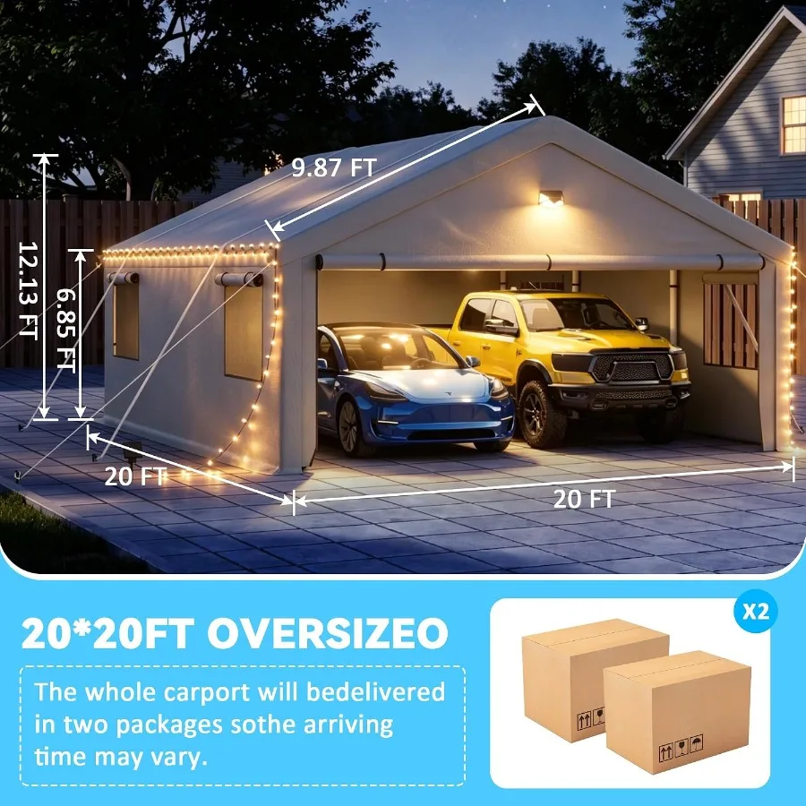 Feet Carports Heavy Duty, 2 Car Carports with Side Doors