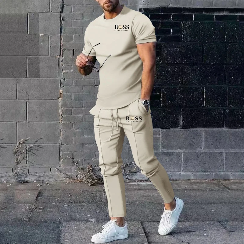 The hottest men\'s short sleeved and long pants two-piece set in 2024, casual sports spring and summer set, new design, street