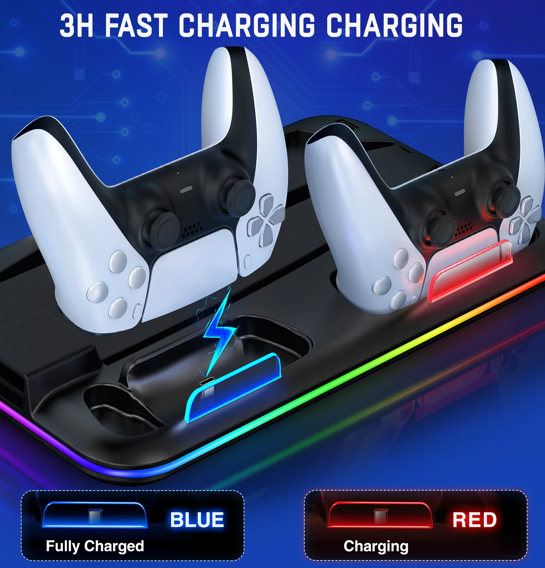 Upgrade Cooling Vertial Stand For PS5 Console with RGB Light Dual Controller Fast Charging Dock Station For PS5 Accessories